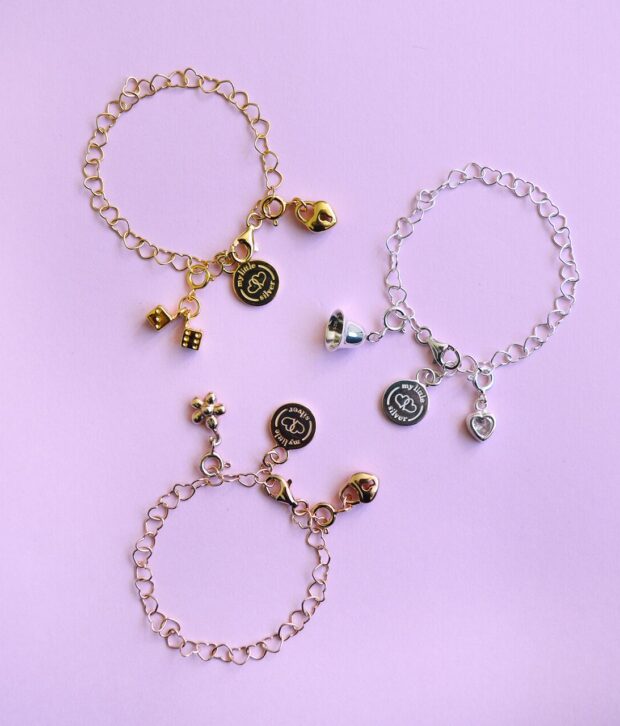 my little silver bracelets silver gold rose gold with charms on