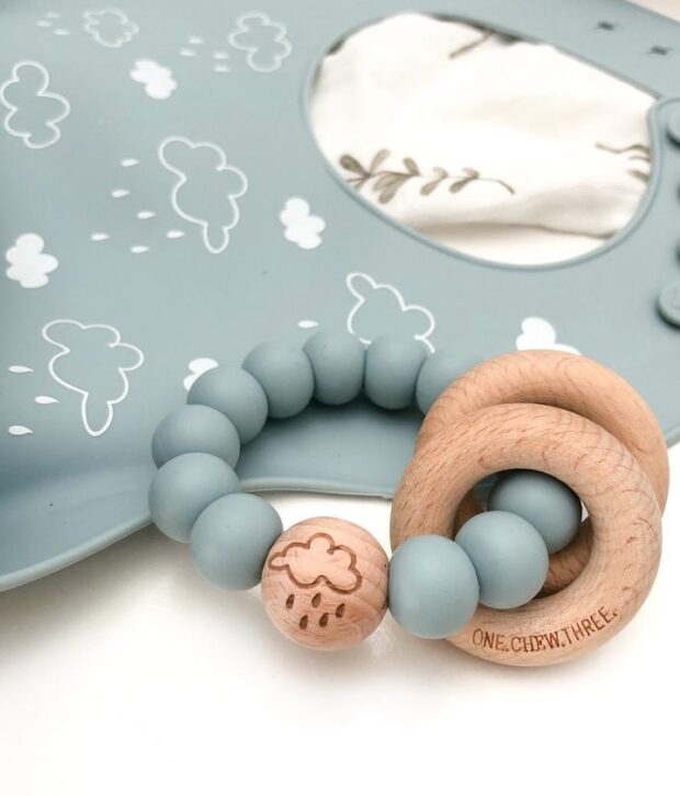 one chew three rattle teether blue
