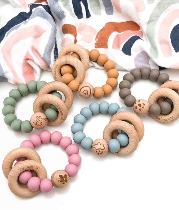 one chew three rattle teether lot