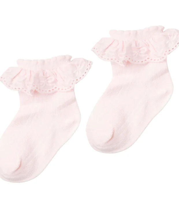 designer kidz lace frill socks pink