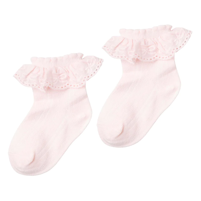 designer kidz lace frill socks pink