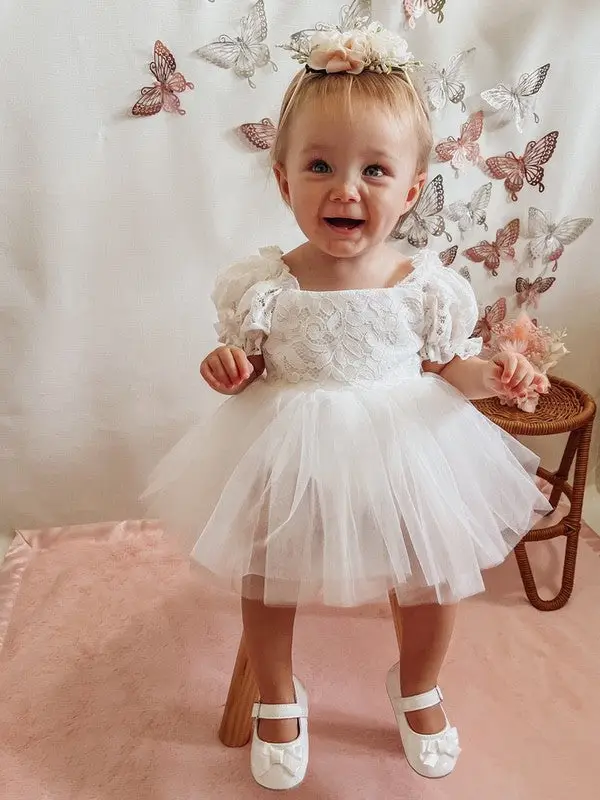 a little lacey CALLISTA White Lace Flower Girl Dress baby